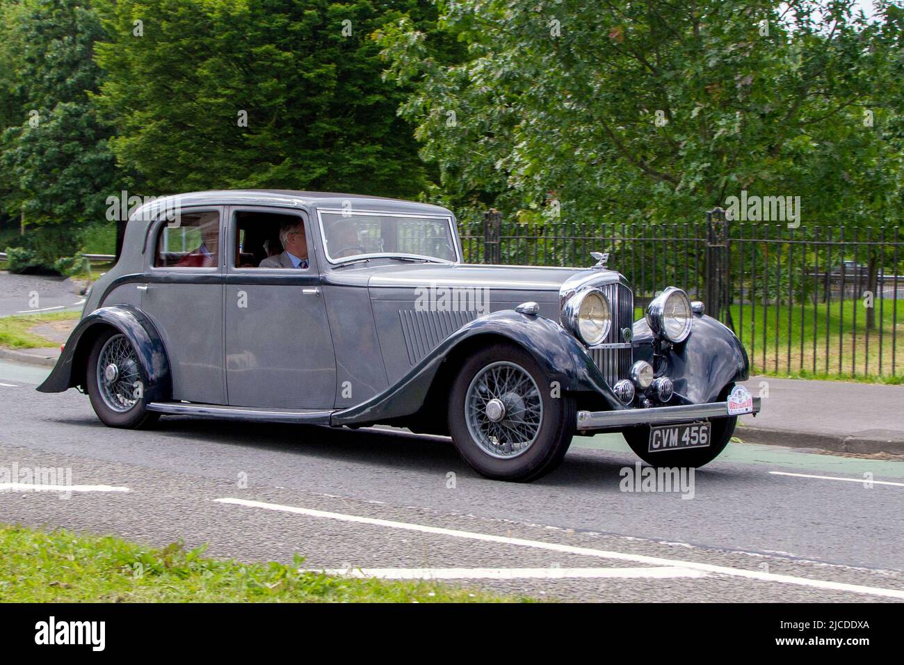 1936 30s thirties pre-war grey Bentley 4257cc 3 speed automatic; automobiles featured during the 58th year of the Manchester to Blackpool Touring Assembly for Veteran, Vintage, Classic and Cherished cars. Stock Photo