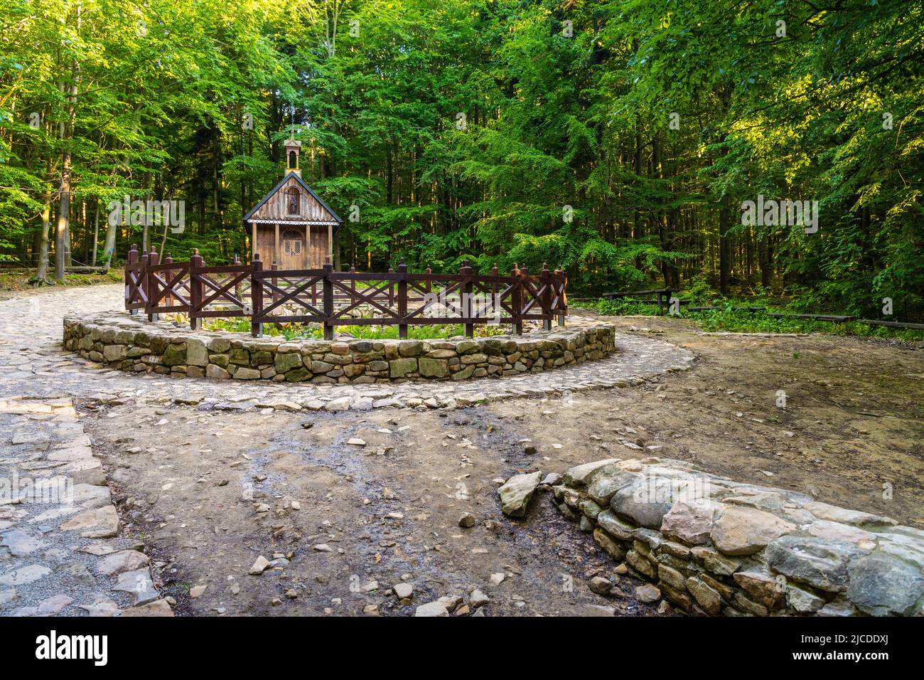 Swieta Katarzyna, Poland - June 5, 2022: Traditional forest shrine and spring of St. Francis in Swieta Katarzyna village near Bodzentyn Stock Photo
