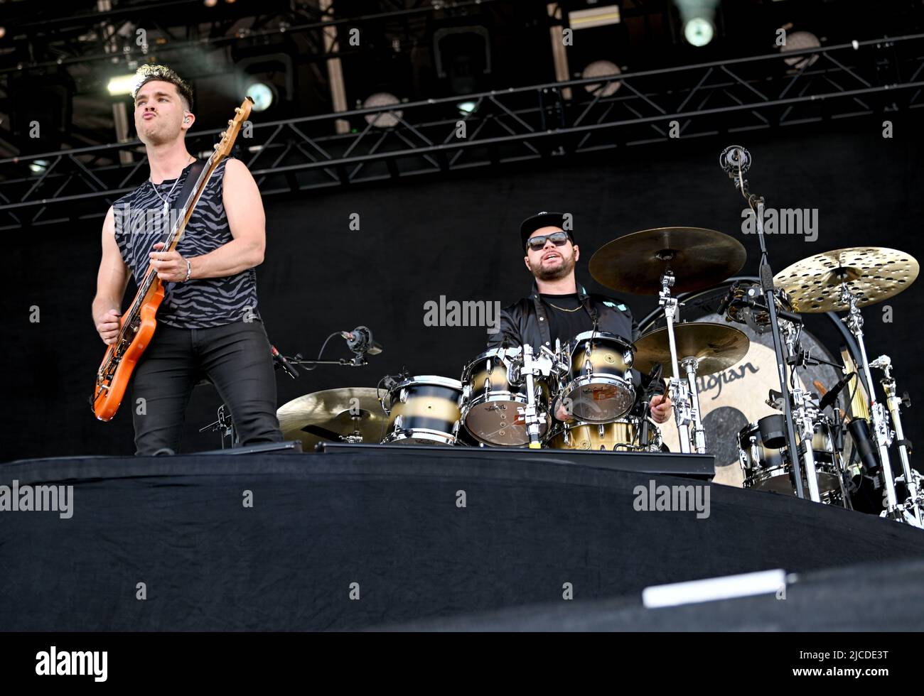 Berlin, Germany. 12th June, 2022. Singer Mike Kerr and drummer Ben Thatcher  of the British band Royal Blood take the stage at the Tempelhof Sounds  Festival on the grounds of the former