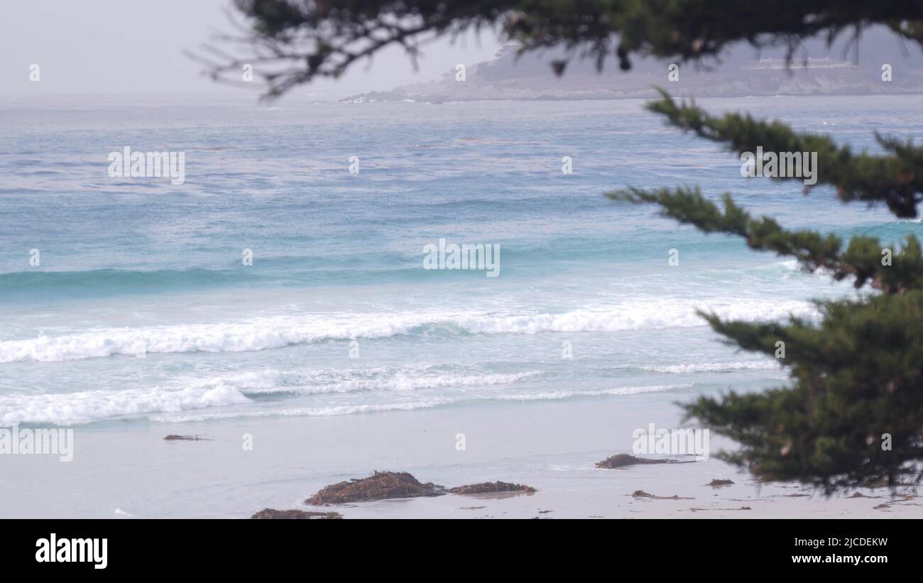Ocean sandy beach in Carmel, Monterey nature, California coast, USA