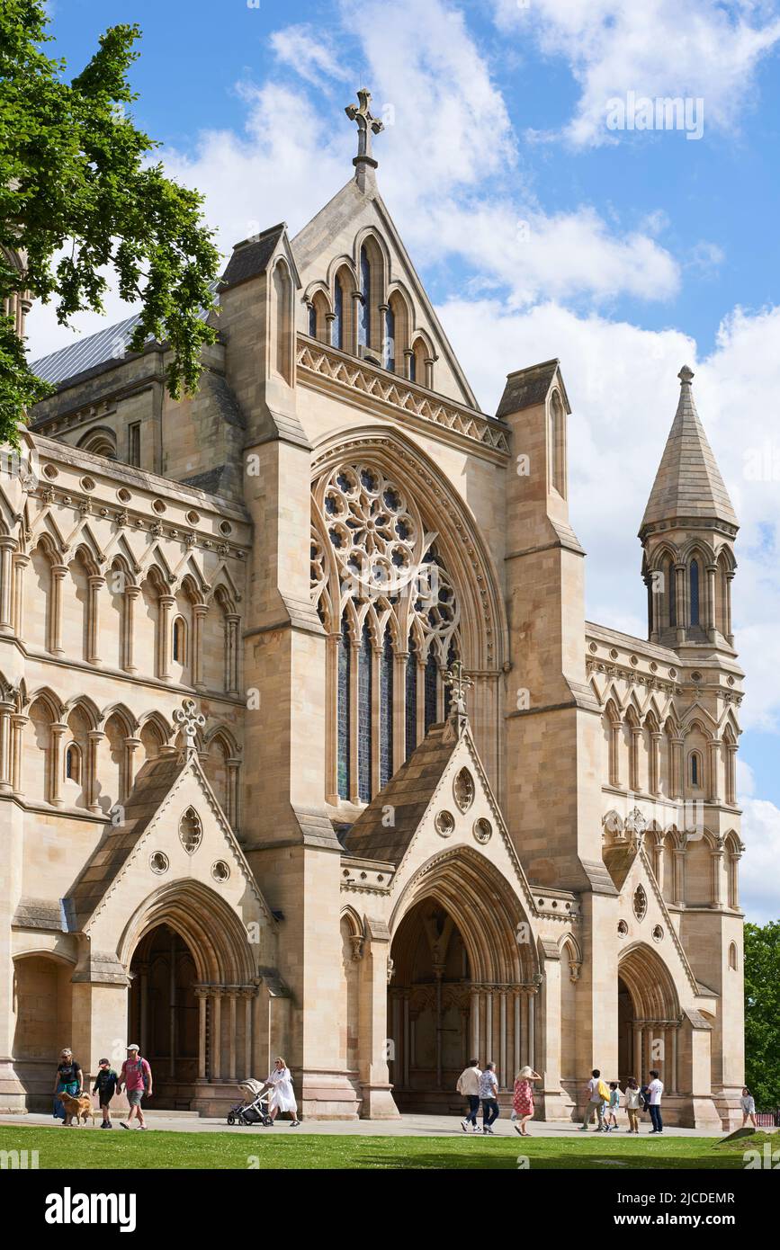 The west front of St Albans Cathedral exterior, Hertfordshire, South East England Stock Photo