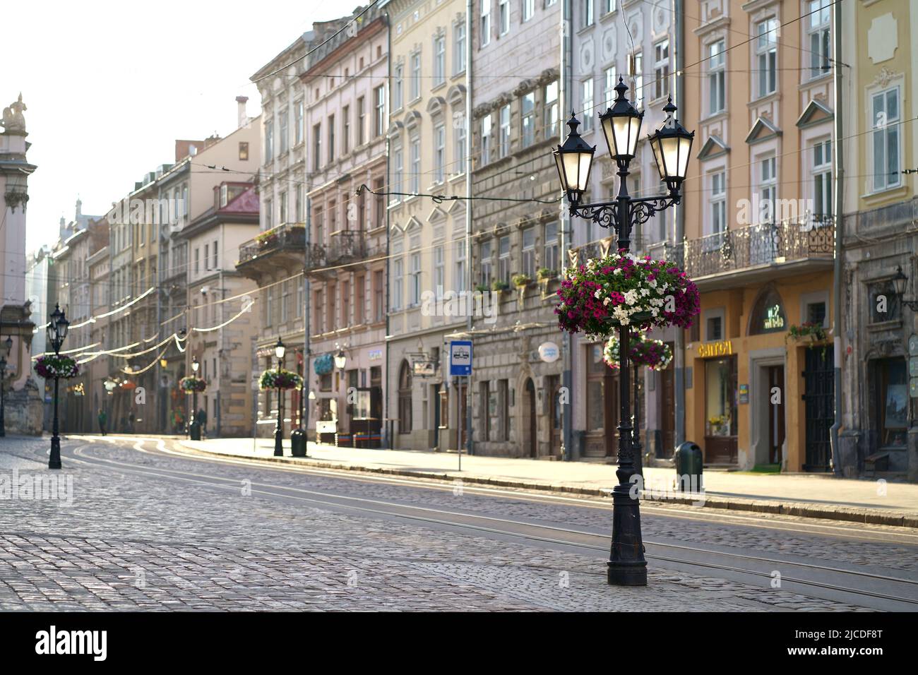 Traditional houses in a pedestrian street in historical Old town of