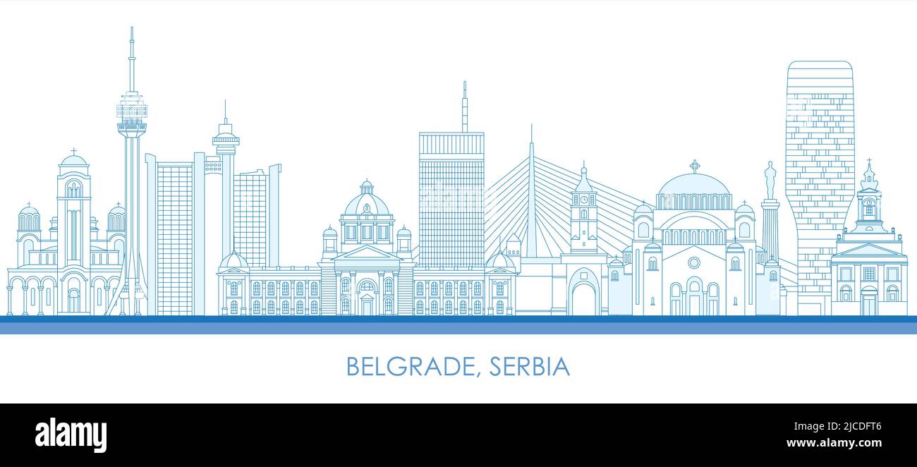 Outline Skyline panorama of City of Belgrade, Serbia - vector illustration Stock Vector