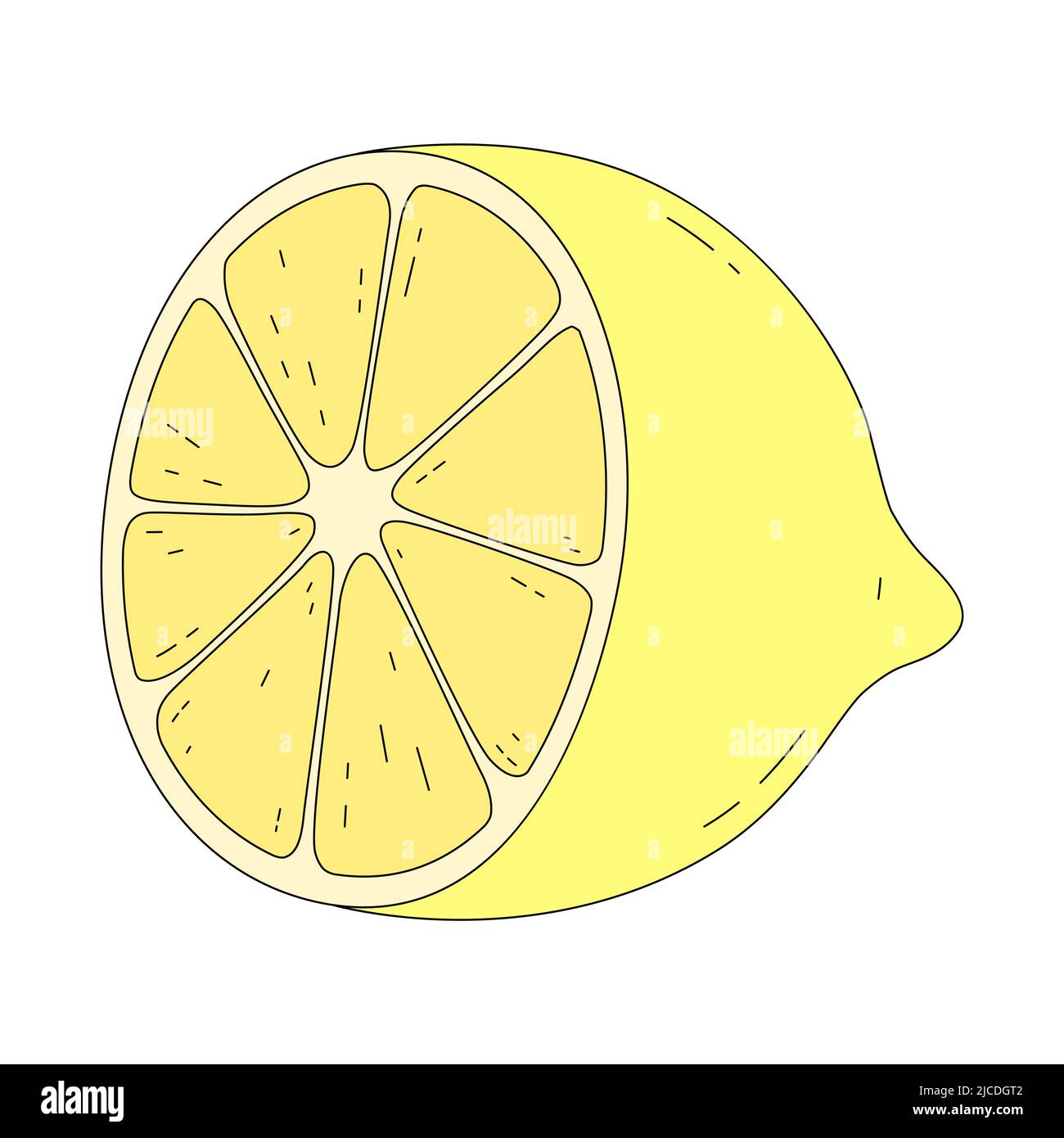 Vector illustration of lemon in traditional cartoon style. Citrus isolated on white background Stock Vector