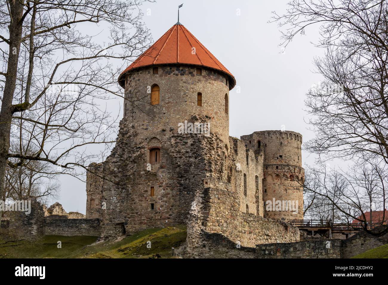 Ruins of medieval castle in Cesis, Latvia Stock Photo