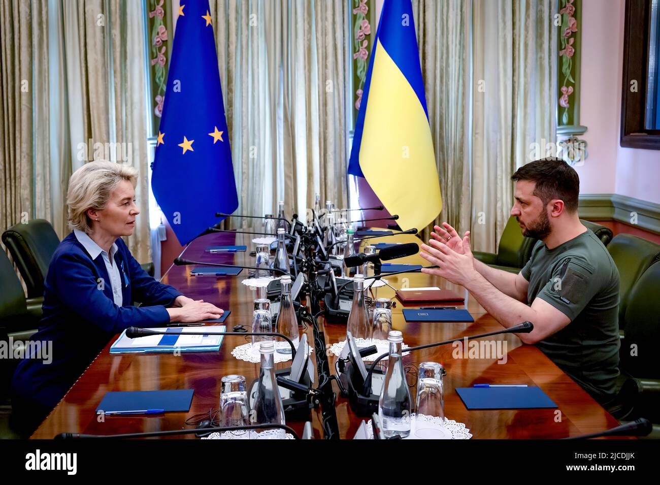 During a meeting with European Commission President Ursula von der Leyen in Kyiv, President of Ukraine Volodymyr Zelenskyy called for the preparation of the seventh package of sanctions against Russia, which should be even more powerful.  'I am grateful to the European Union for its sanctions policy against Russia, which is very helpful in our struggle. Six packages of EU sanctions have become a tangible instrument of pressure on Russia during the war. But the war continues. Therefore, the seventh package of sanctions is needed, and it should be even more powerful,' the President said during Stock Photo
