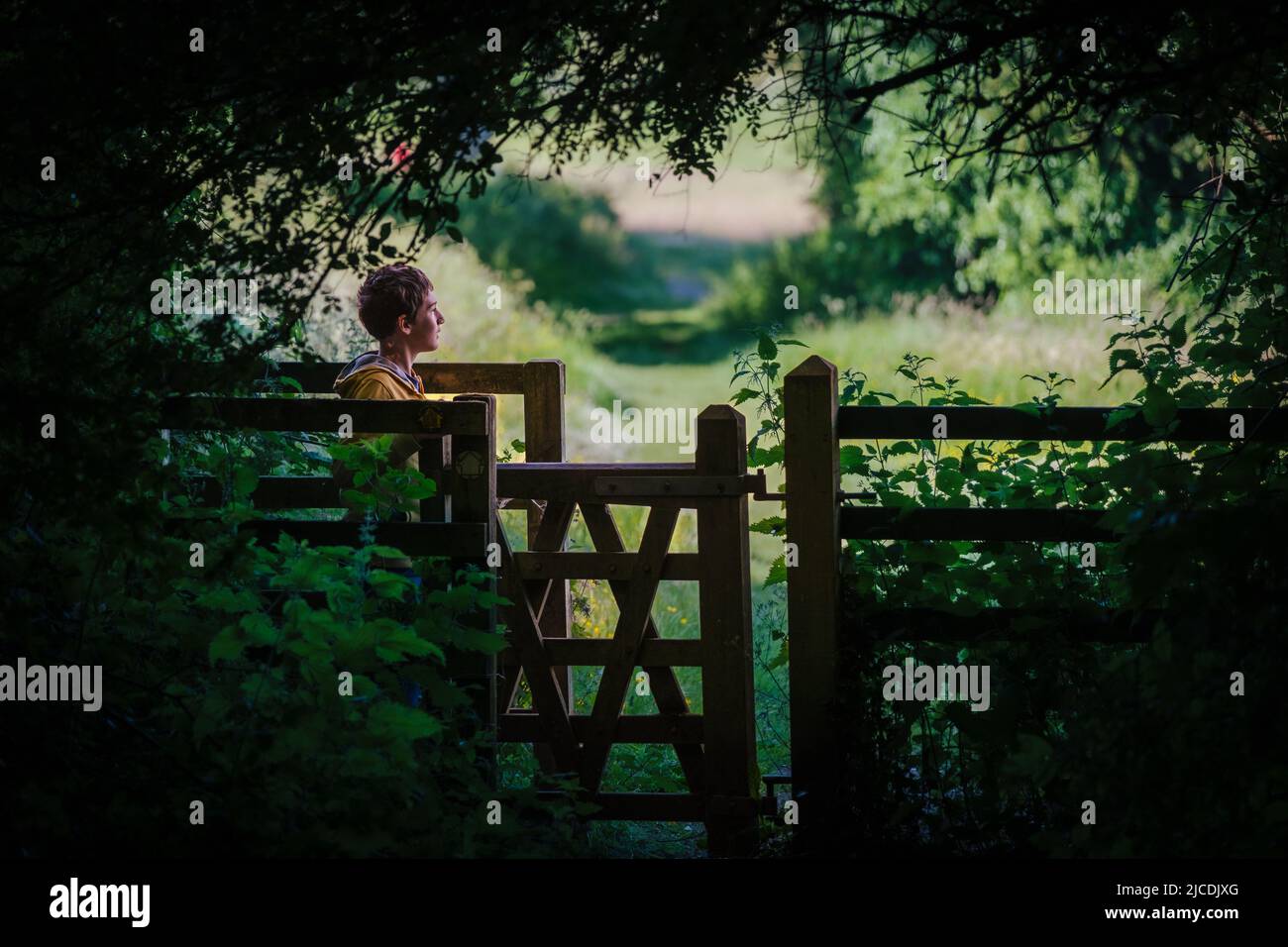 A child going into the countryside Stock Photo