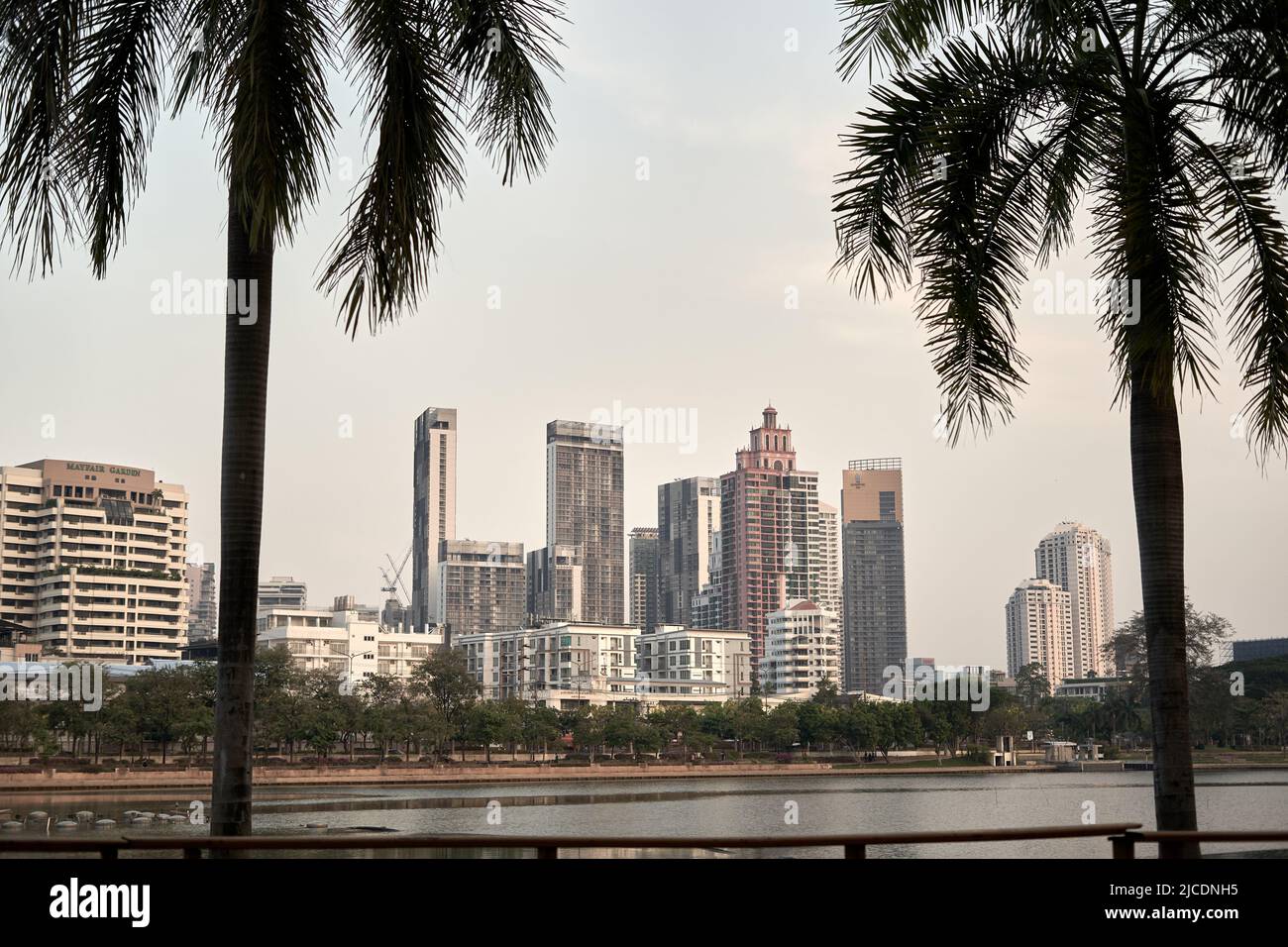 Lake with the Lumpini 24 buildings on the background in Bangkok Stock ...