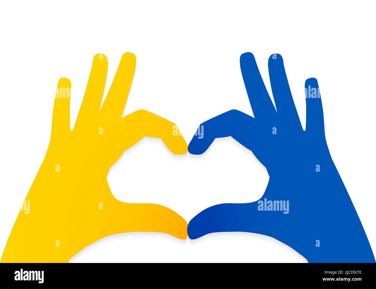 Love Ukraine concept. Hands in heart form painted in blue and yellow color, the colors of the national flag of Ukraine. Isolated on white background. Stock Vector