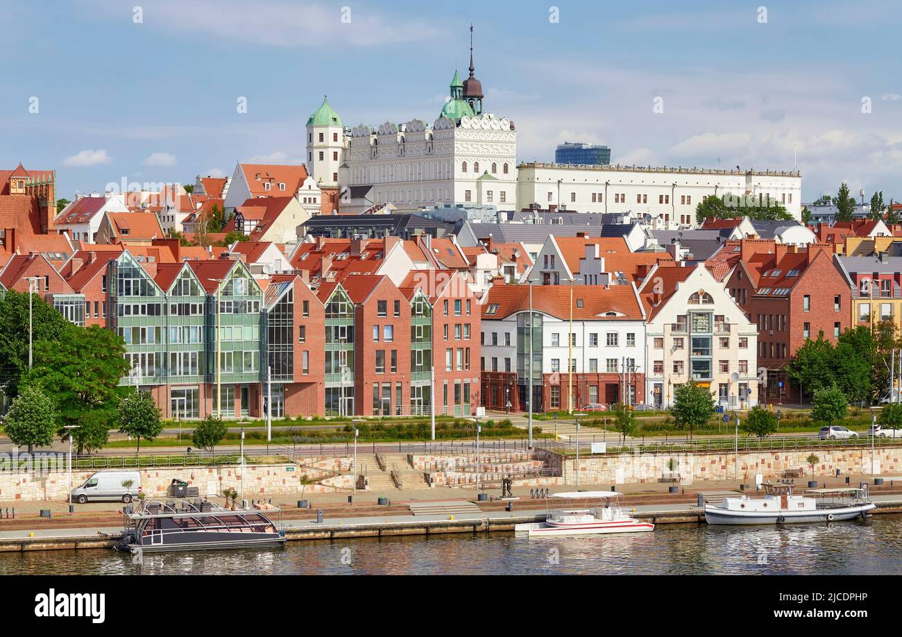 Szczecin waterfront panorama on a sunny day, Poland. Stock Photo