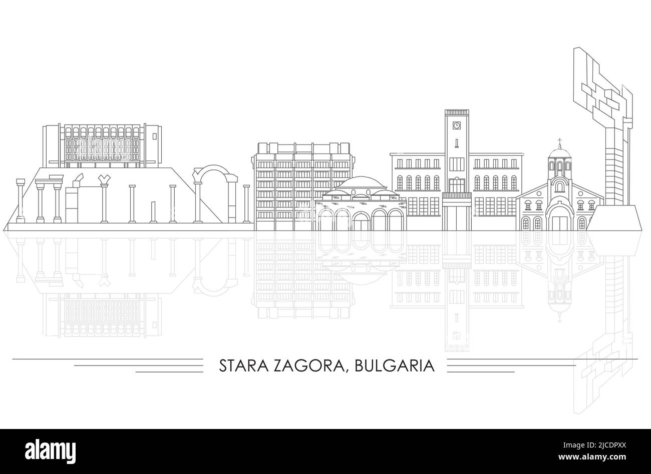 Outline Skyline panorama of  city of Stara Zagora, Bulgaria- vector illustration Stock Vector