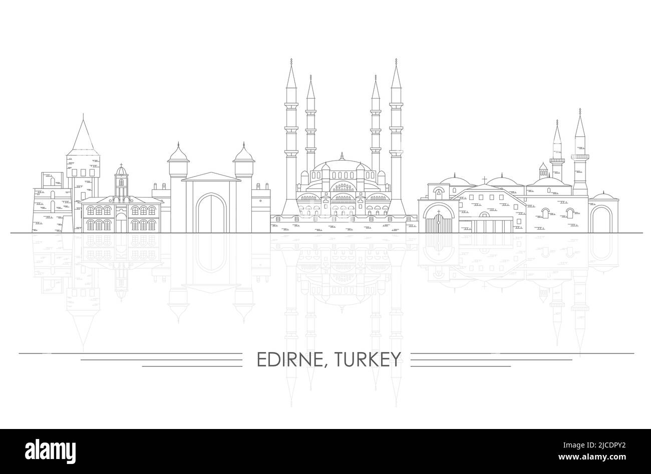 Outline Skyline panorama of city of Edirne, Turkey - vector illustration Stock Vector