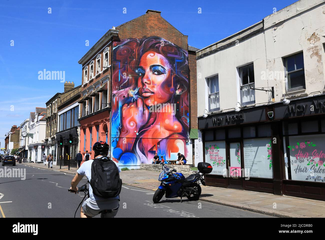 Street mural on Westow Street, on the Triangle, in Crystal Palace, south London, UK Stock Photo