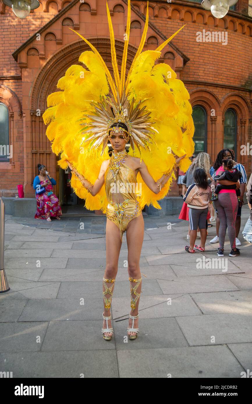 London, UK. 12th June, 2022. Cocoyea Mas Camp Launches Notting Hill Carnival  Costumes. Cocoyea Mas Camp under the steering of Dexter Khan launched the  costumes for this year's Notting Hill Carnival at