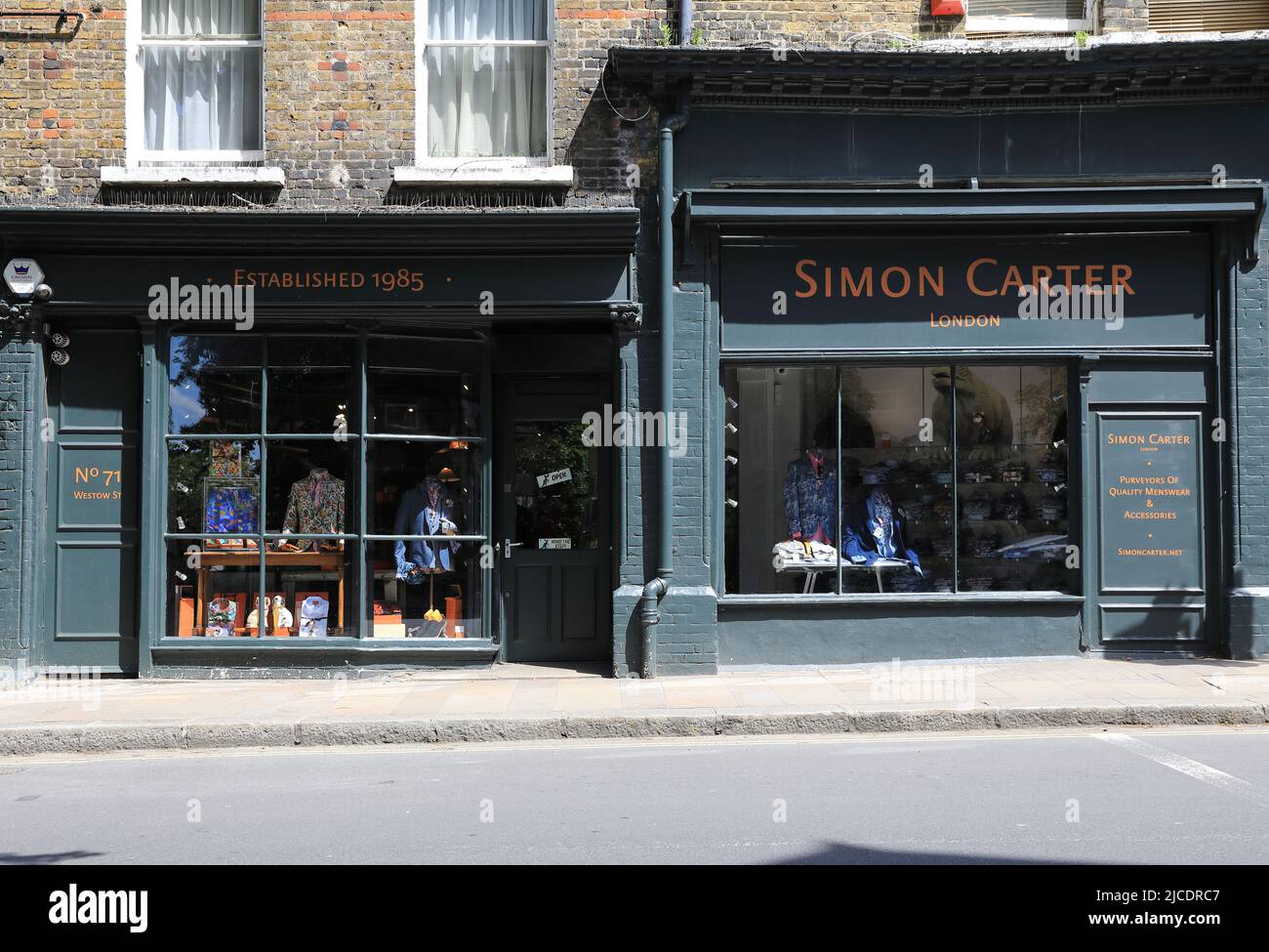 Simon Carter, quality menswear shop, at no. 71 Westow Street, in Crystal Palace, south London, UK Stock Photo