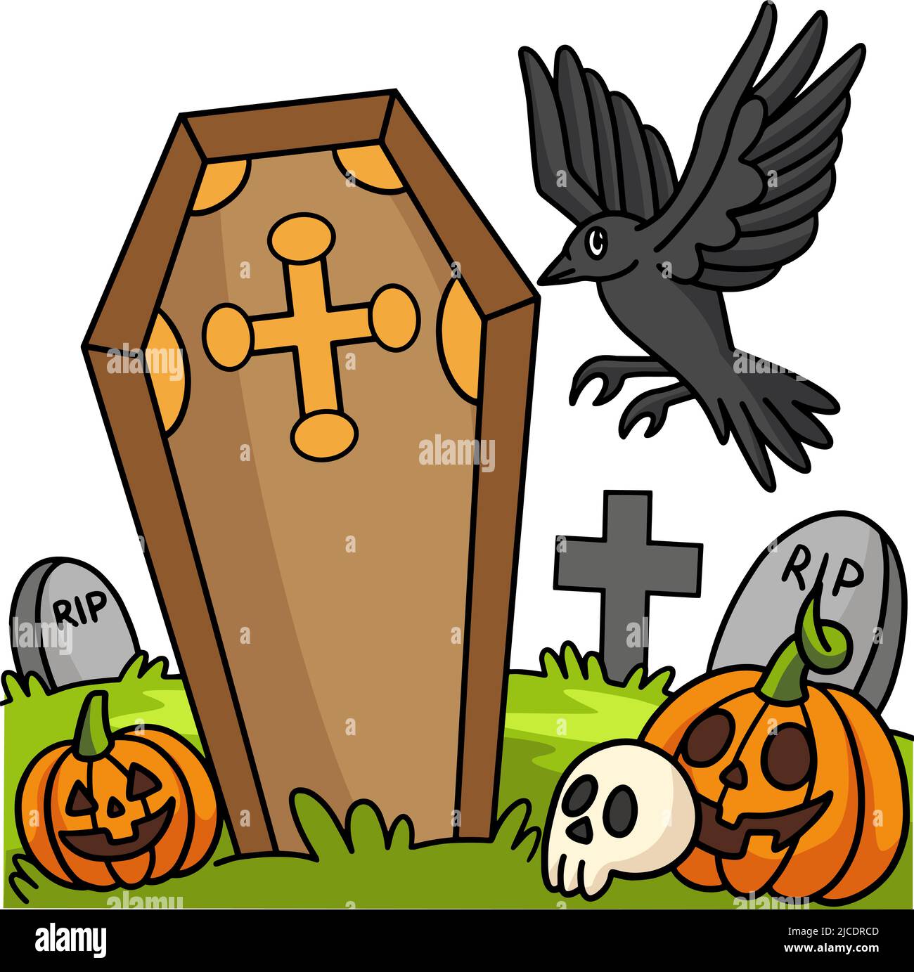 Crows In A Cemetery Halloween Cartoon Clipart Stock Vector