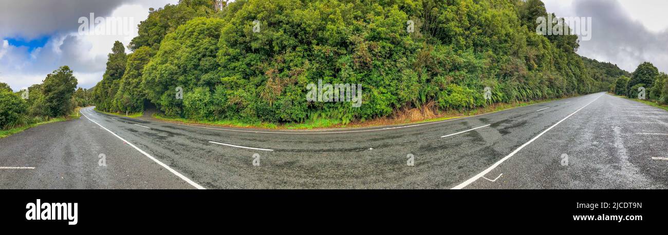 Beautiful road across New Zealand, panoramic view. Stock Photo