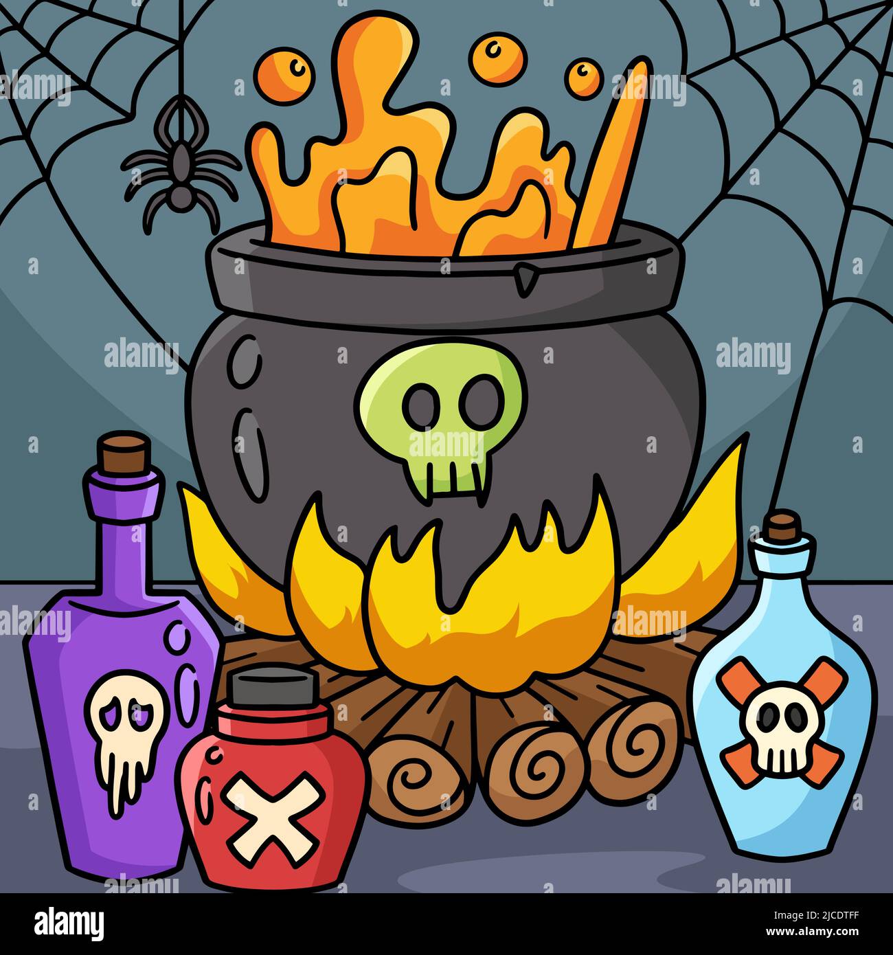 Witch Cauldron Halloween Colored Cartoon Stock Vector