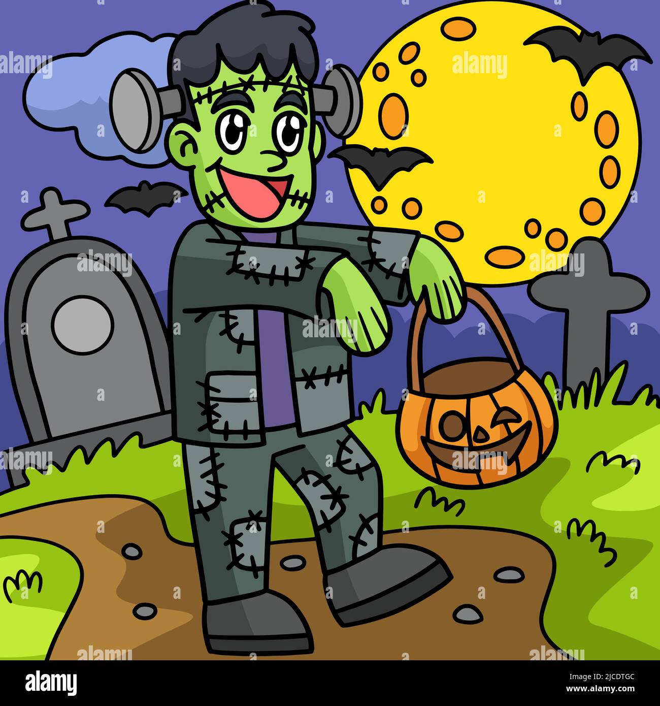 Zombie In Cemetery Halloween Colored Cartoon Stock Vector