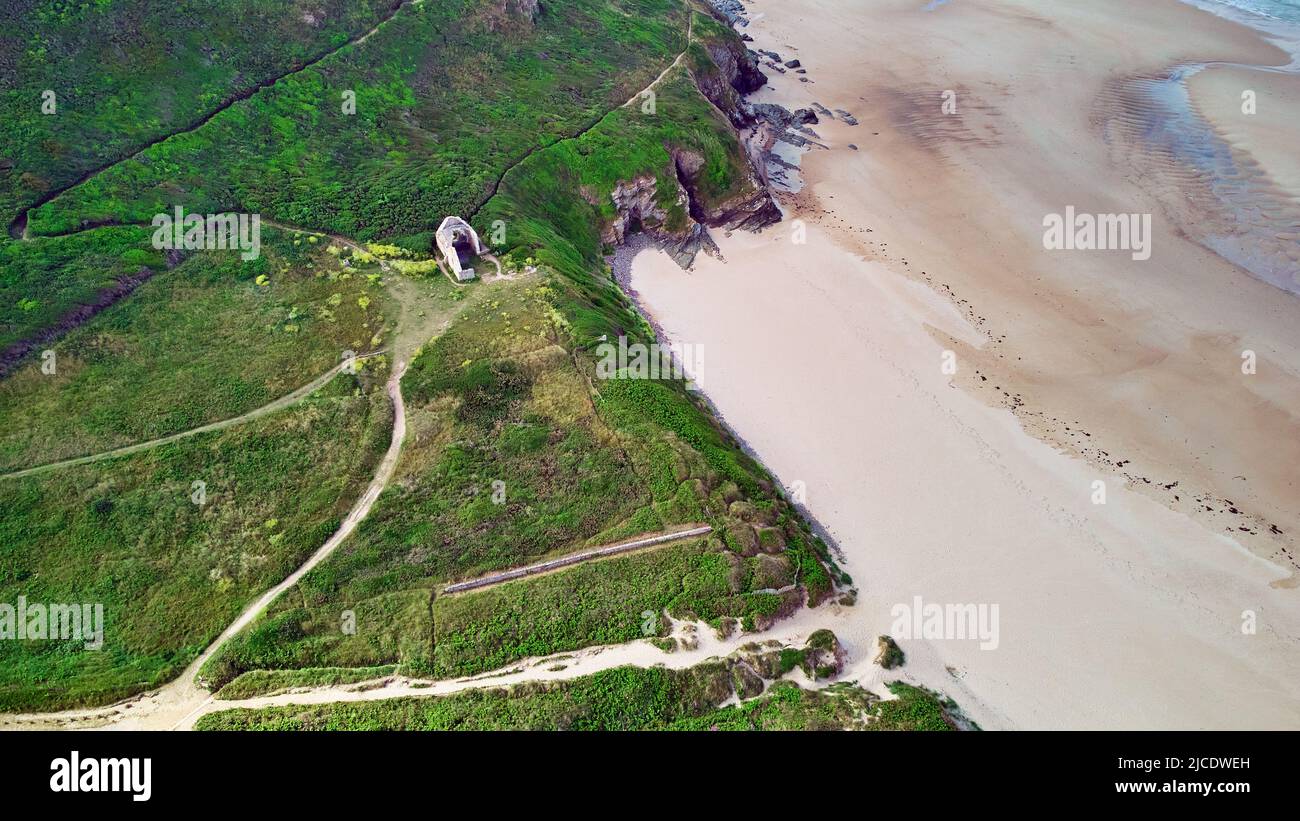 Image of Vielle Eglise, beach, sea and sand dunes.Carteret, Normandy, France Stock Photo