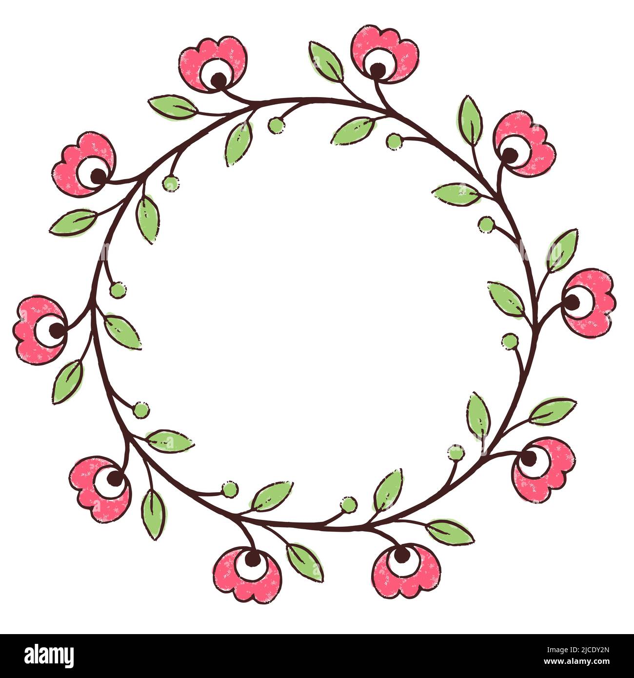 Vector pattern design in the styles of Ukrainian folk traditional embroidery. Hand draw round frame with flowers elements and foliage Stock Vector