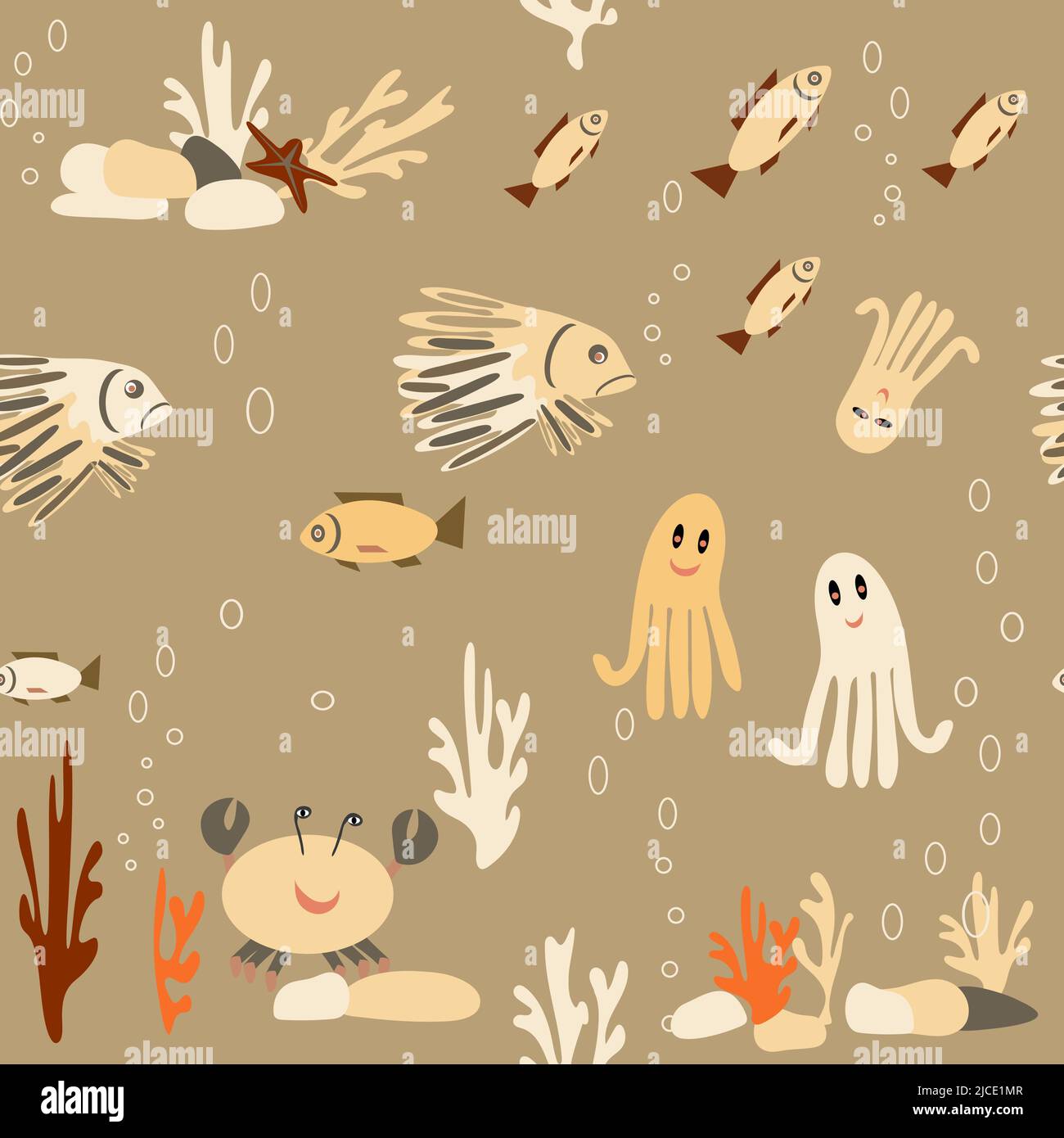 multicolored marine life on the rocks seamless pattern without background Stock Vector