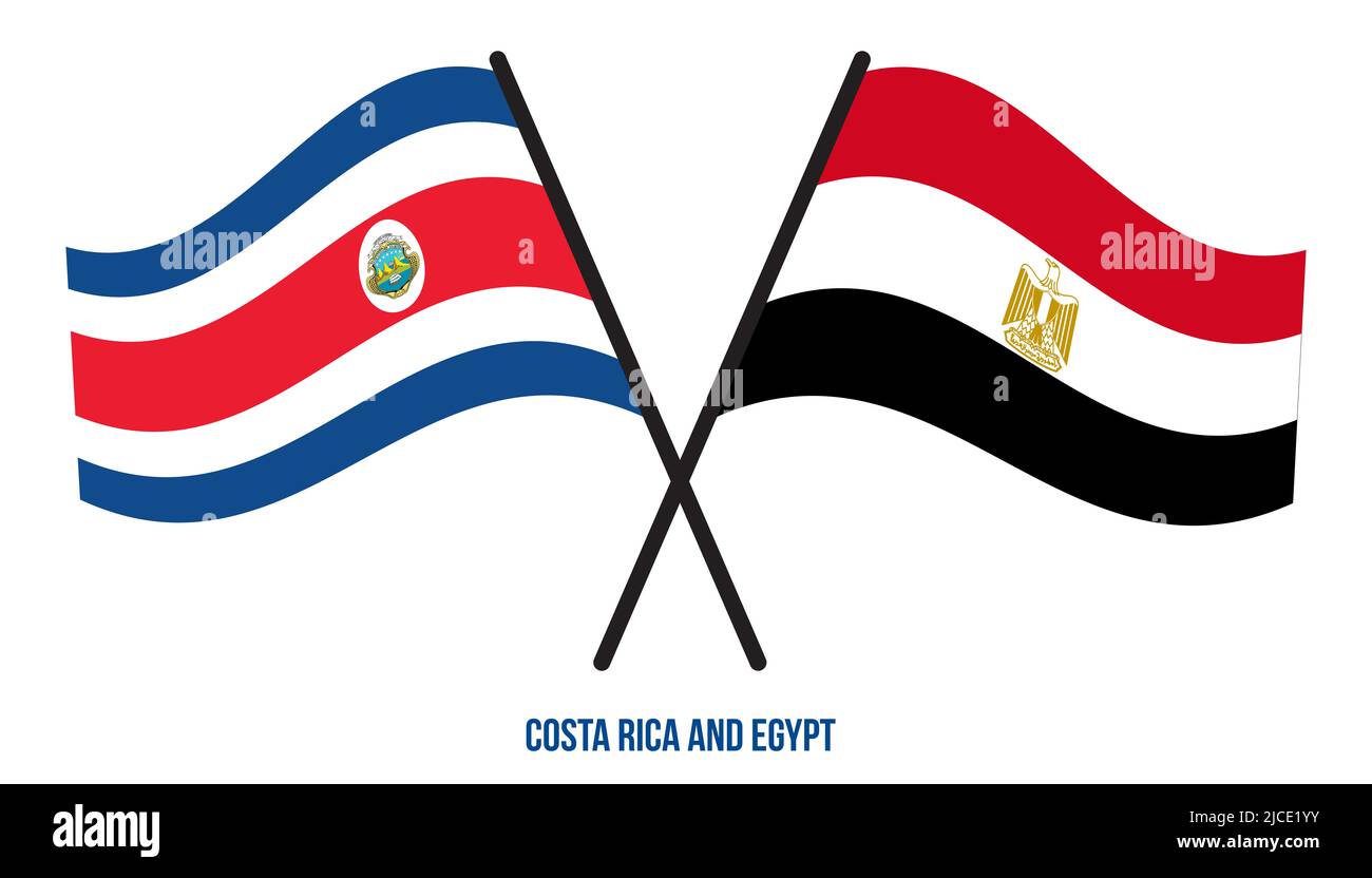 Costa Rica and Egypt Flags Crossed And Waving Flat Style. Official Proportion. Correct Colors. Stock Photo