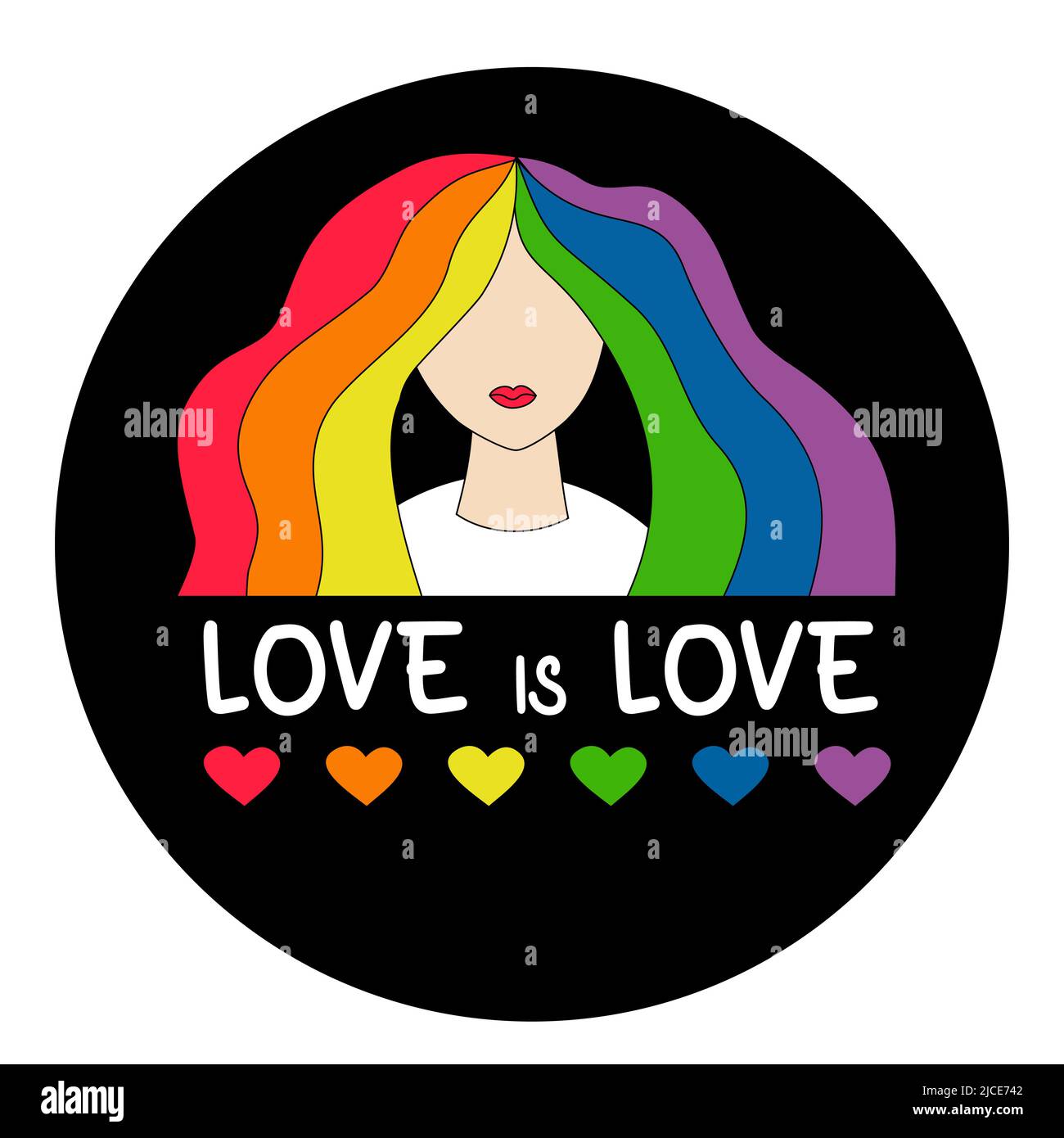 Lgbt Pride Month Love Is Love Lesbian Girl With Rainbow Hair In Black Round Badge Lgbt Pride 9907