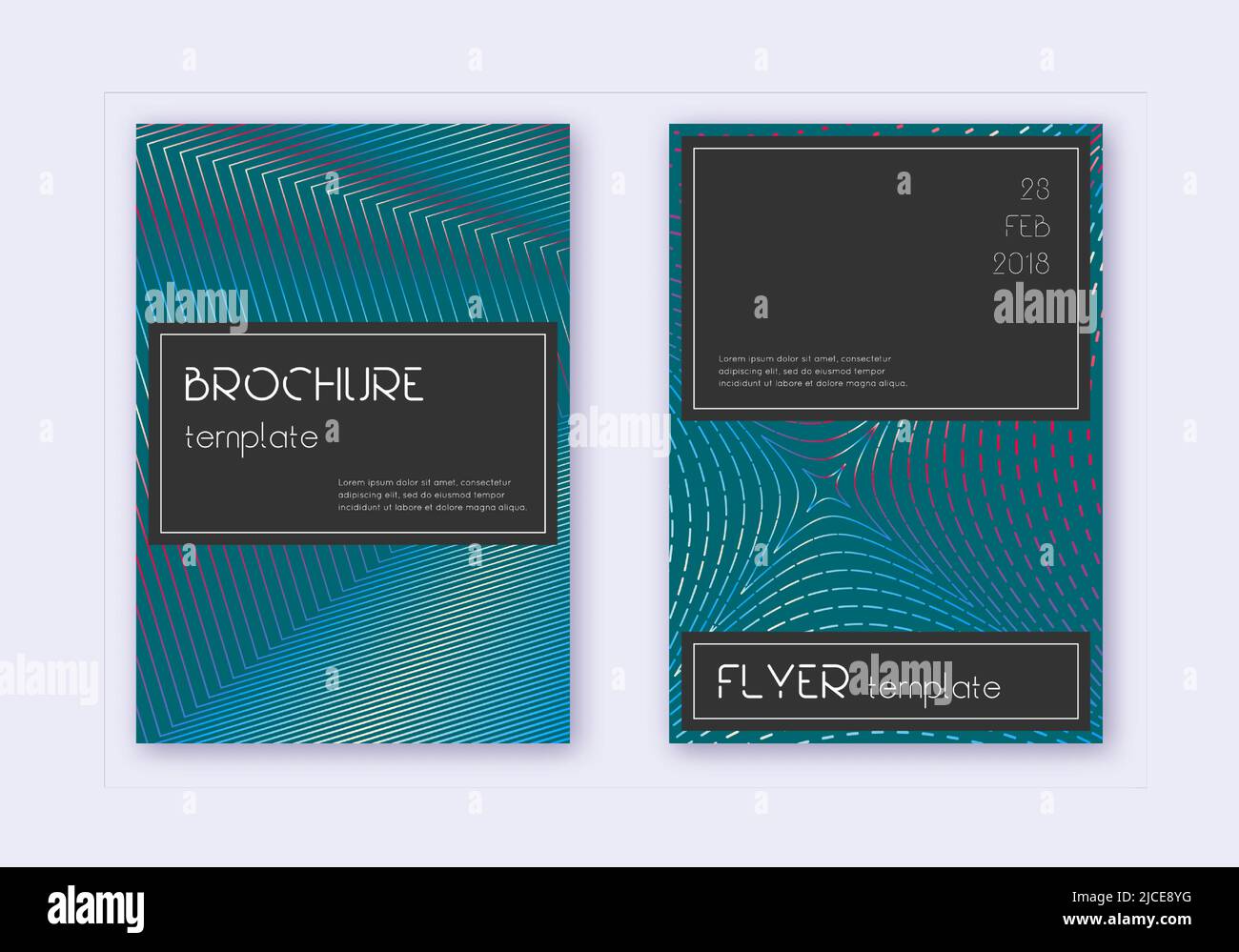 Black cover design template set. Red white blue abstract lines on dark