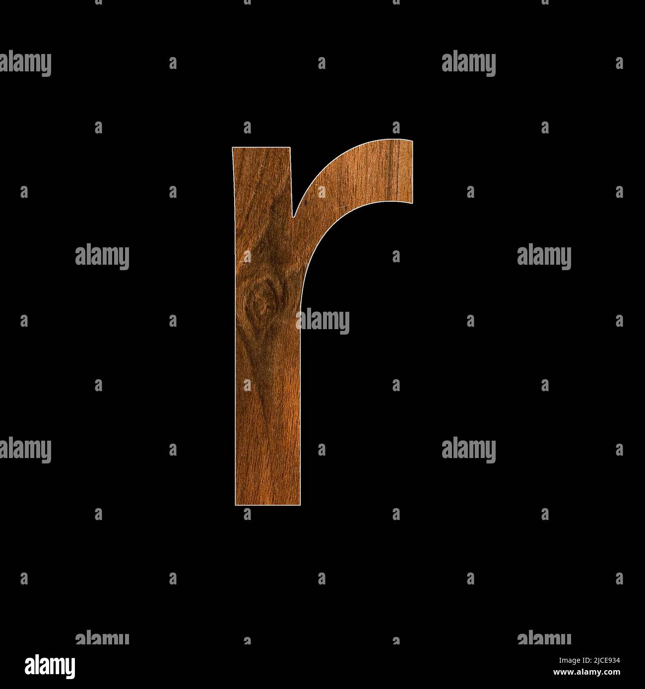Letter r in wood texture - black background Stock Photo