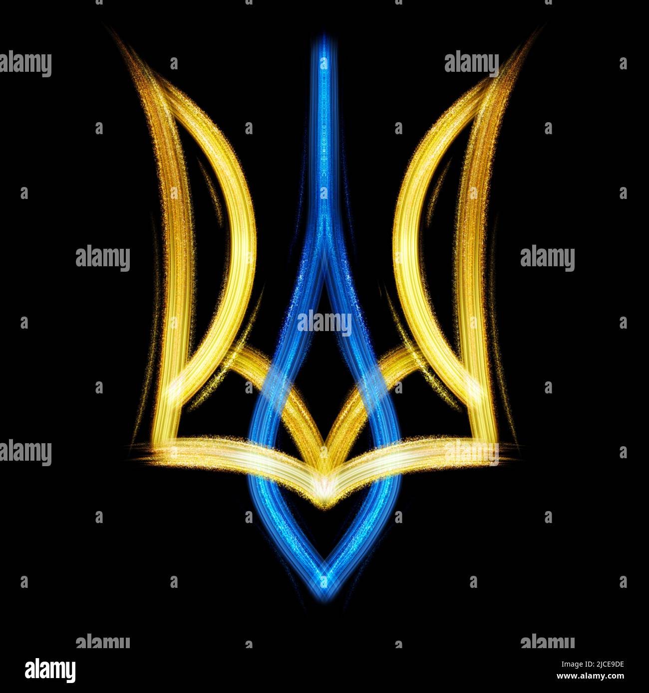 Ukrainian coat of arms handdrawn on black background. Procreate hand