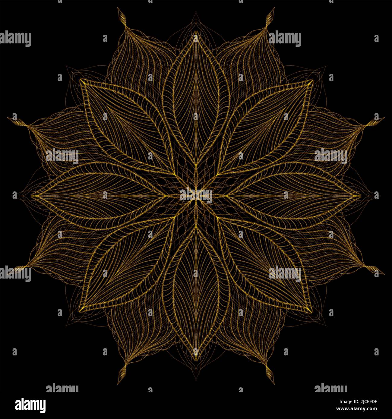 Golden mandala handdrawn flower design on black background. Procreate