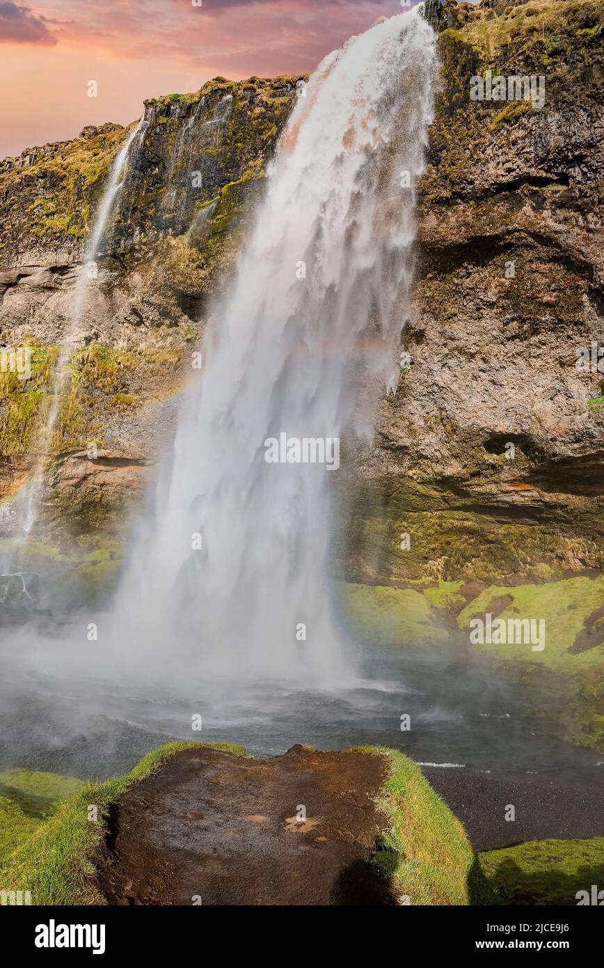 Seljalandsfoss waterfall during sunset hi-res stock photography and ...