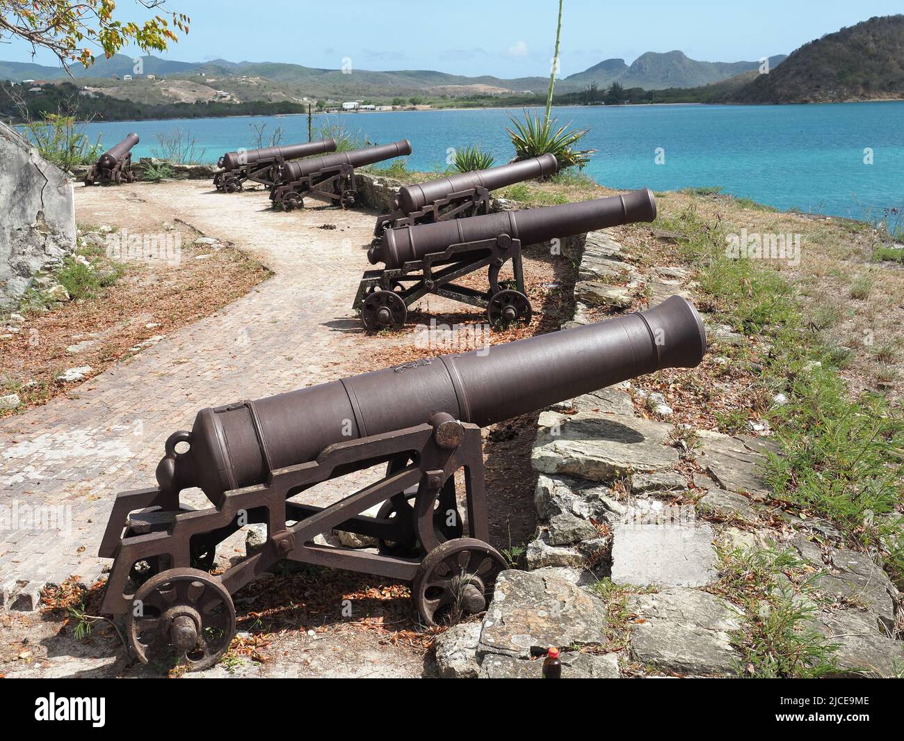 View of the old cannon at Fort James near St John's in Antigua Stock Photo