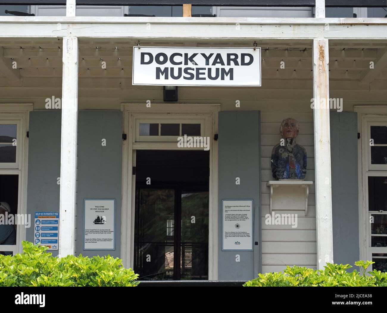 Close-up front view of the entrance to the Dockyard Museum at Nelson's Dockyard at English Harbour Antigua Stock Photo