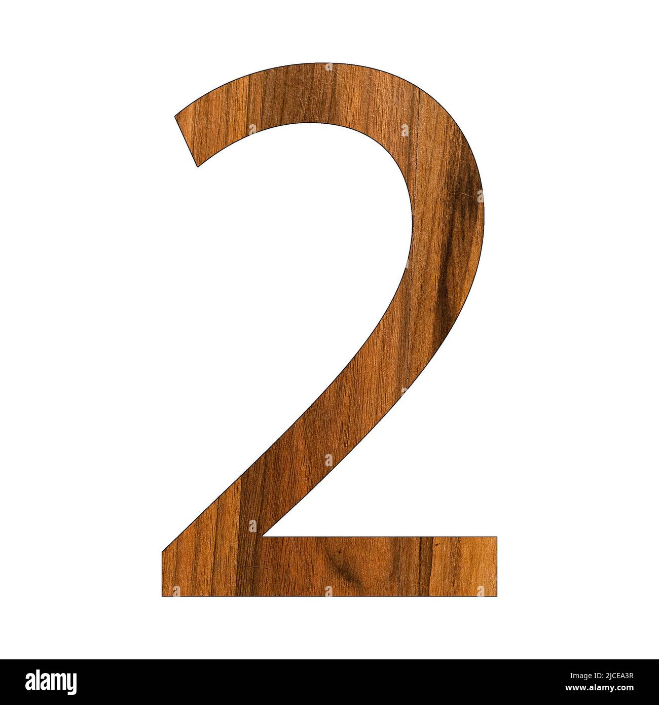 Number 2 in wood texture - White background Stock Photo - Alamy