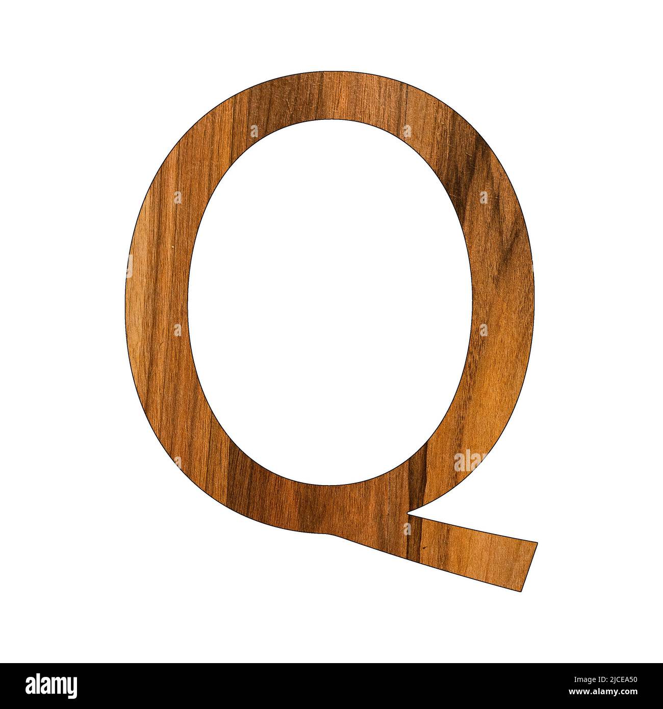Uppercase letter Q - wood texture - white background Stock Photo