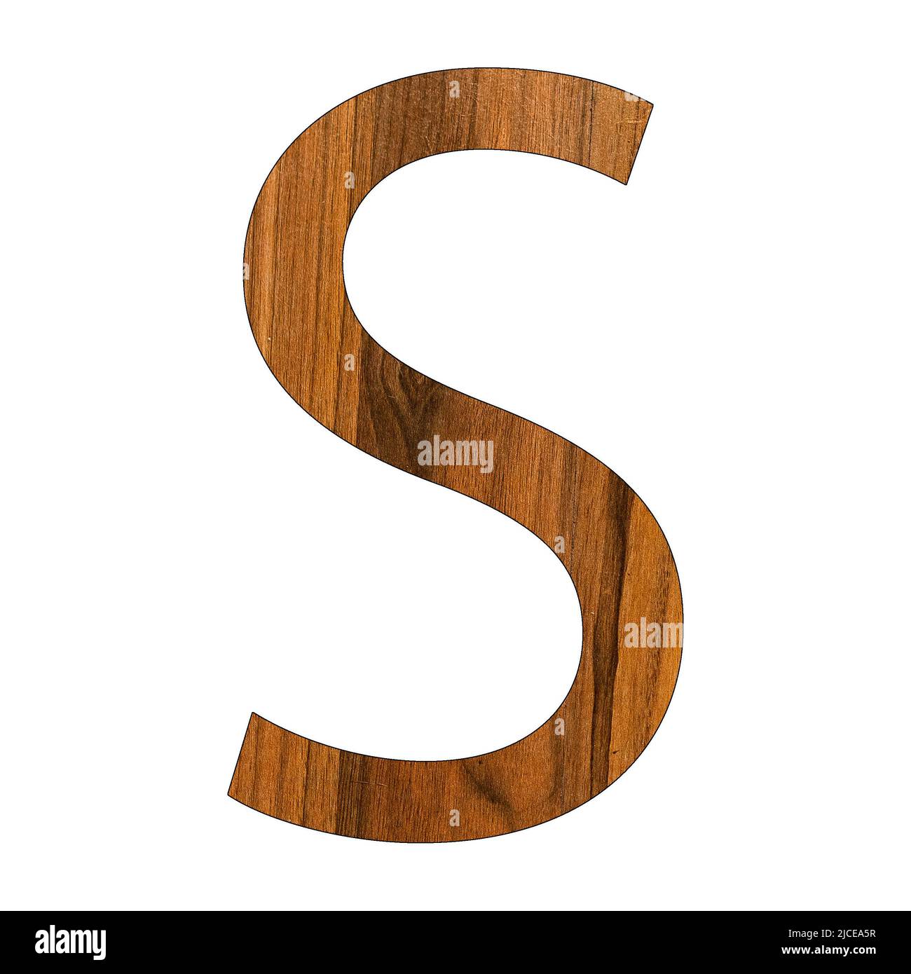 Uppercase letter S - wood texture - white background Stock Photo