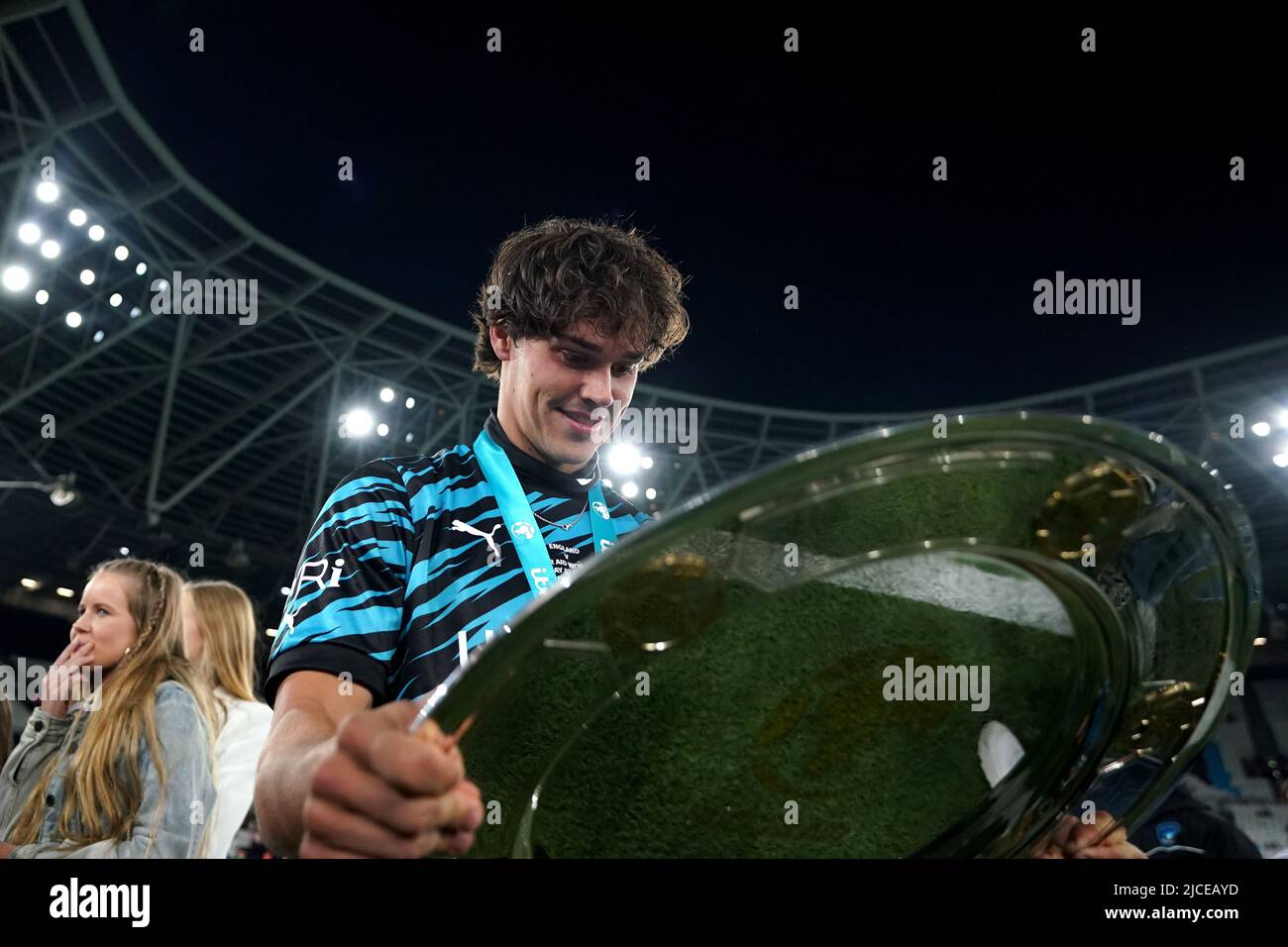 Rest of the World XI's Noah Beck poses for photos after the Soccer Aid ...