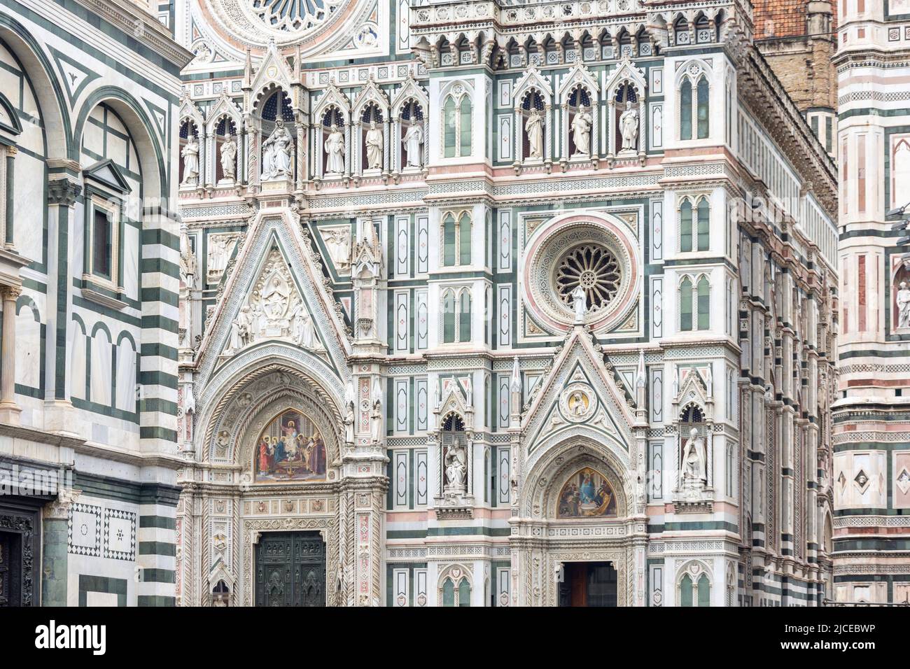 Entrance facade of Cattedrale di Santa Maria del Fiore cathedral (Duomo), Piazza del Duomo, Florence (Firenze), Tuscany Region, Italy Stock Photo