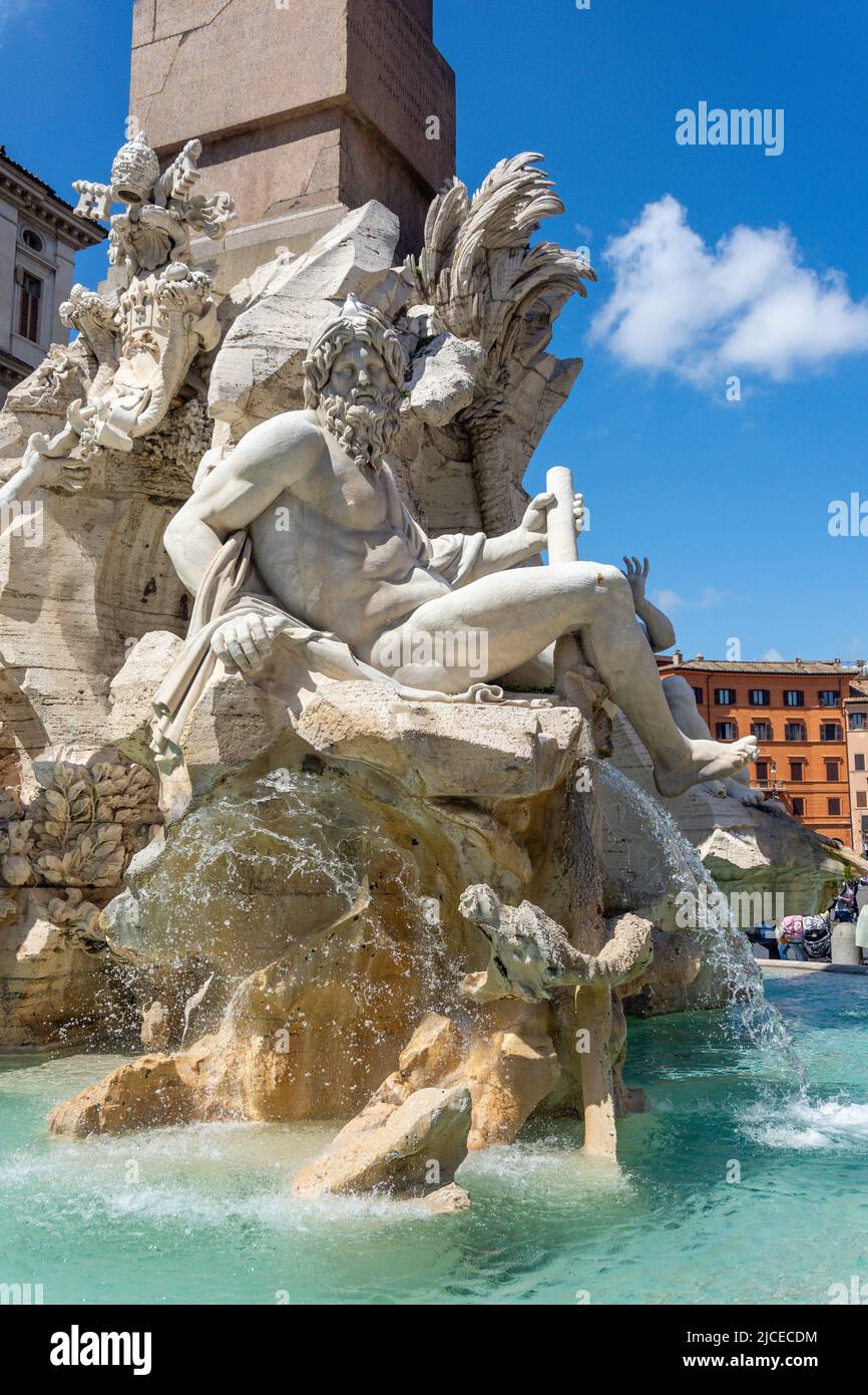 Fountain of the Four Rivers (Fontana dei Quattro Fiumi), Piazza Navona, Rome (Roma), Lazio Region, Italy Stock Photo