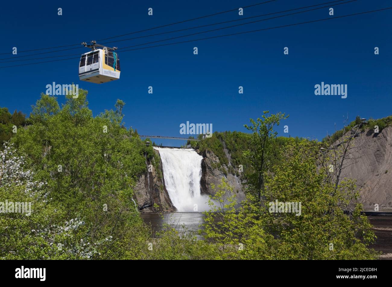 Cable car and Montmorency Falls in spring, Montmorency Falls Park