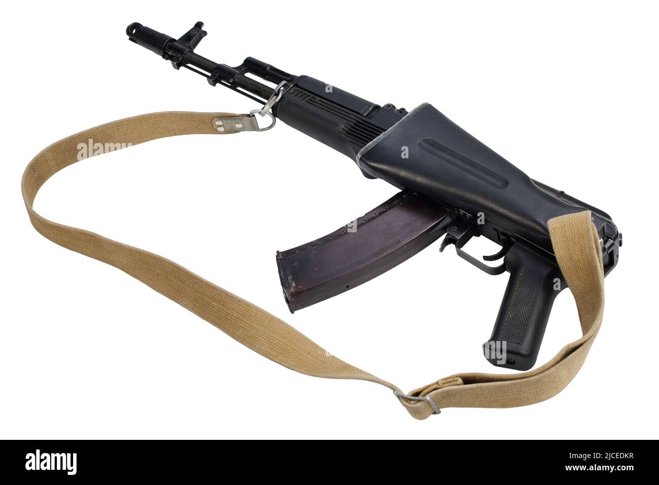 modern kalashnikov AK 74M assault rifle with folded stock isolated on white background Stock Photo
