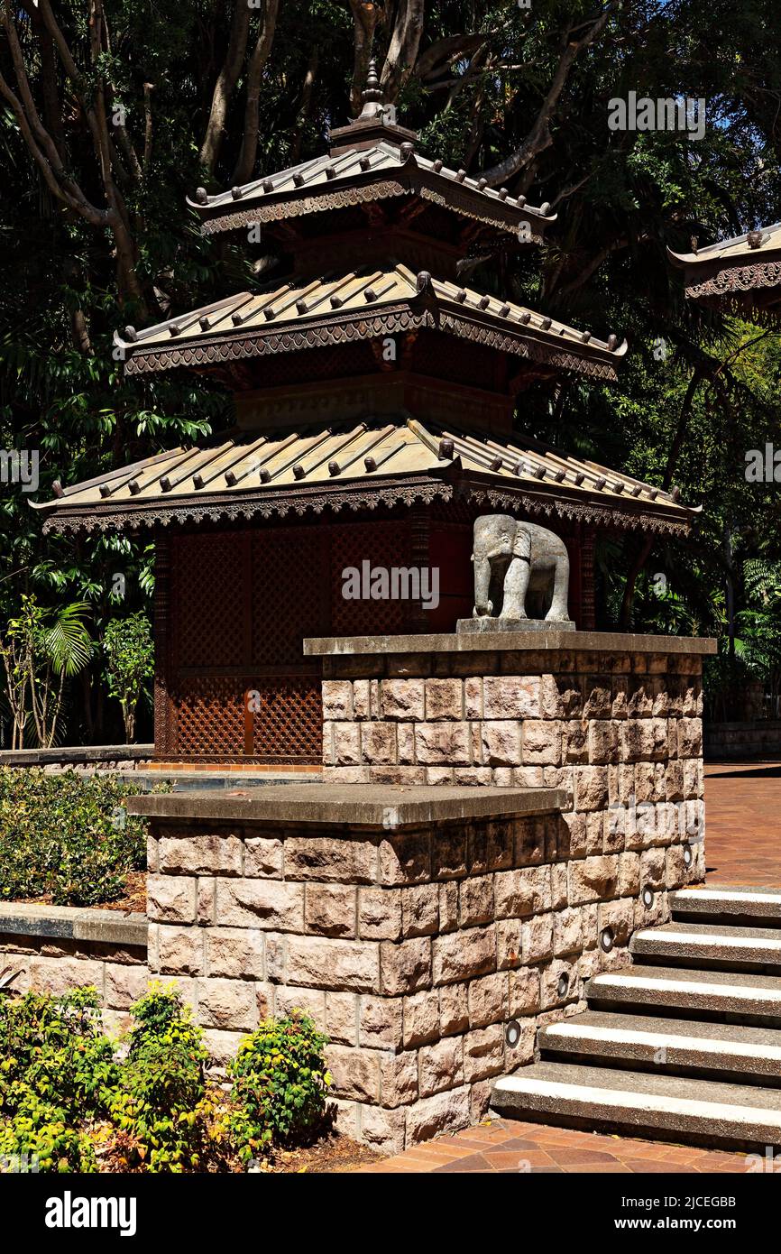 Brisbane Australia /  The hand carved wooden Nepalese Peace Pagoda in South Bank Parklands. Stock Photo