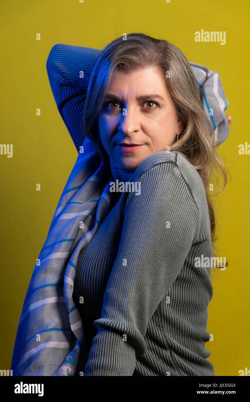 Portrait of a woman with hijab against a black background. Salvador Bahia Brazil. Stock Photo