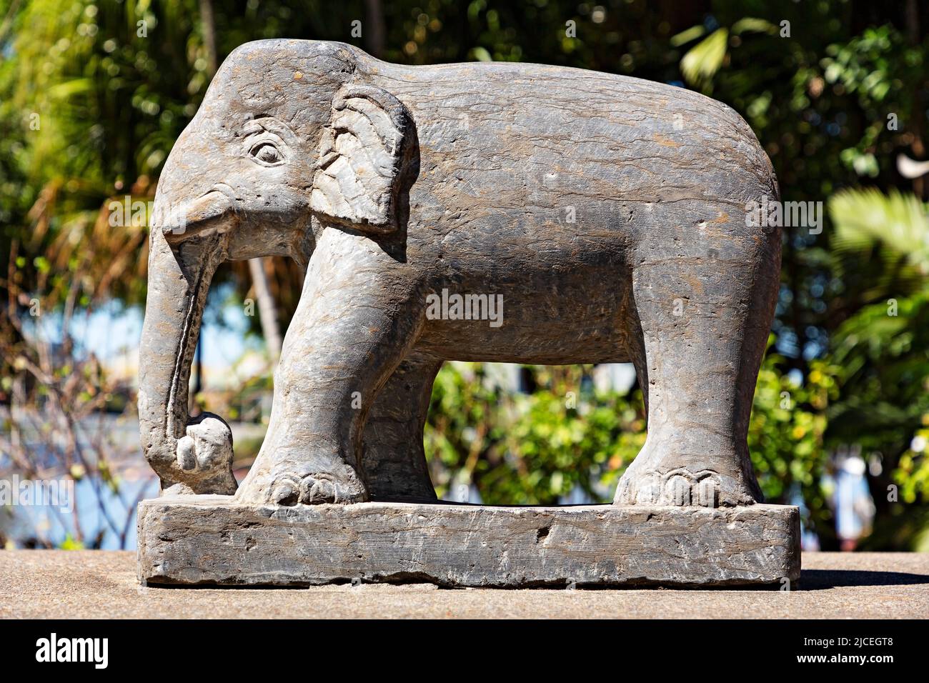 Brisbane Australia / Hand carved stone elephant outside the Nepalese Peace Pagoda in South Bank Parklands. Stock Photo