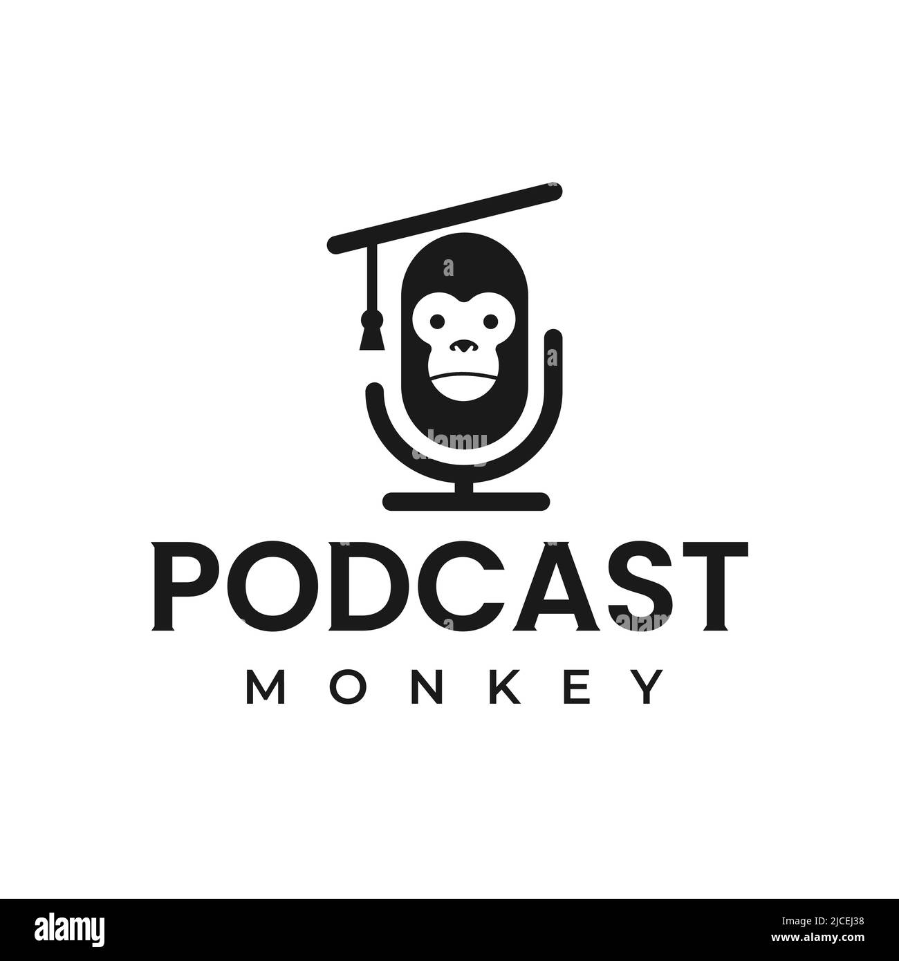 Monkey podcast education simple design logo, vector template Stock Vector