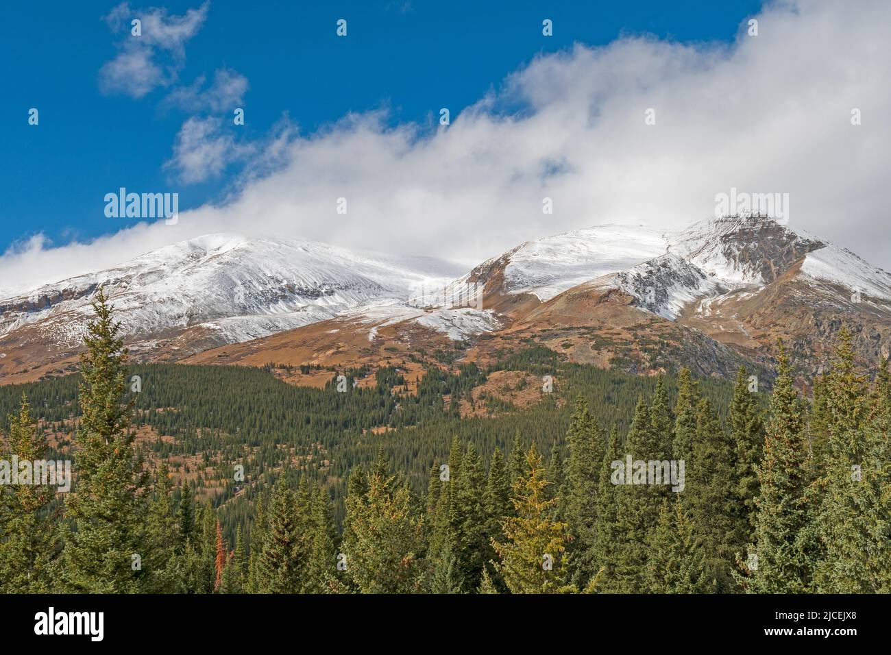 Autumn Snows Starting to Coat the Mountains near Hoosier Pass in Colorado Stock Photo