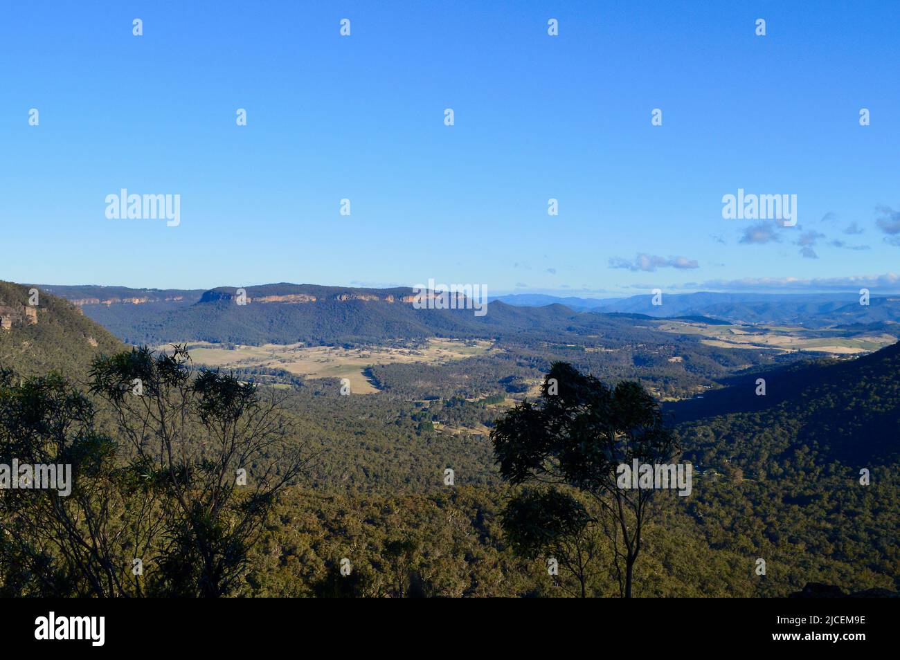 A view from Mitchell Pass Lookout in the Blue Mountains of Australia Stock Photo