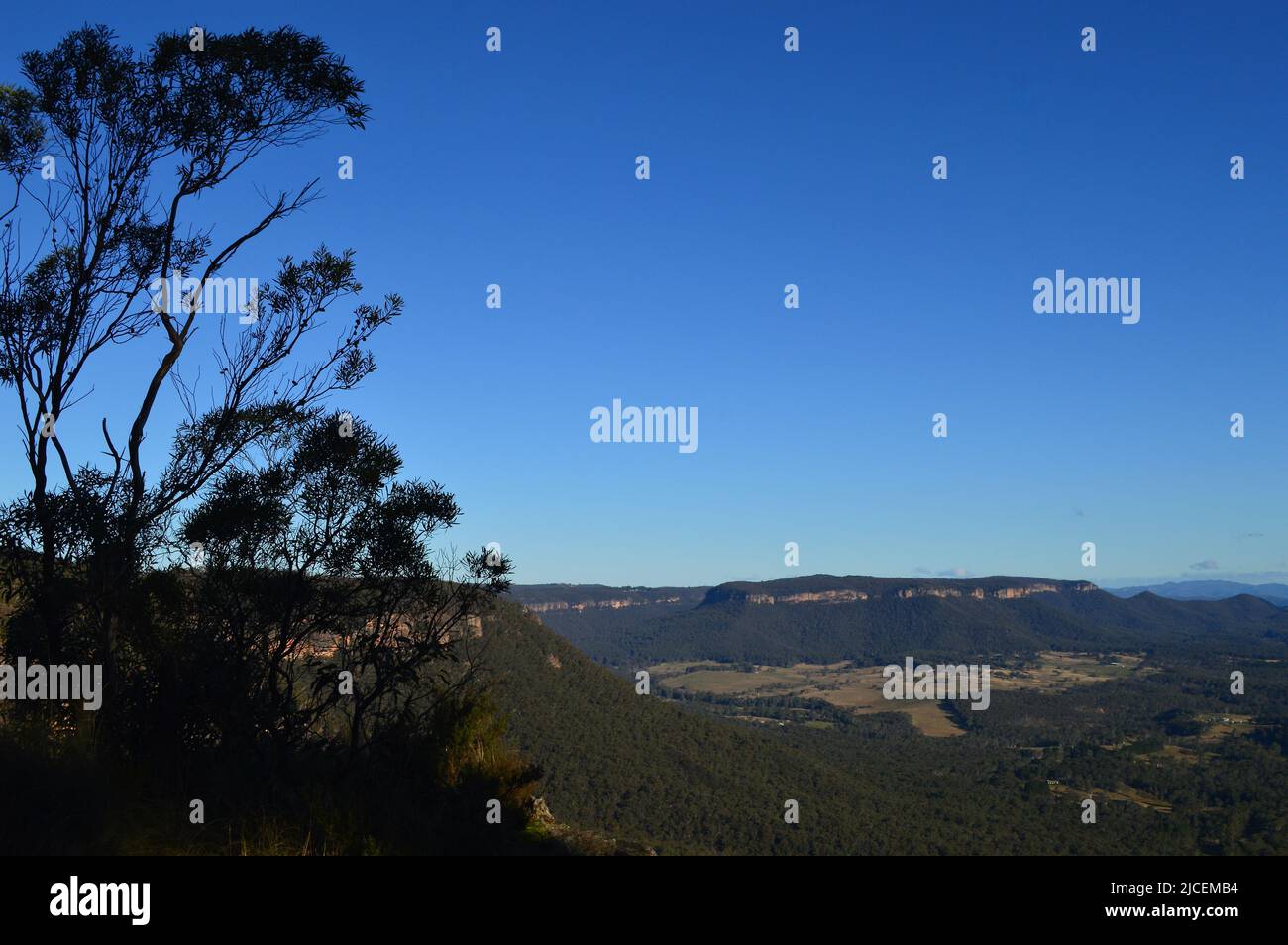 A view from Mitchell Pass Lookout in the Blue Mountains of Australia Stock Photo